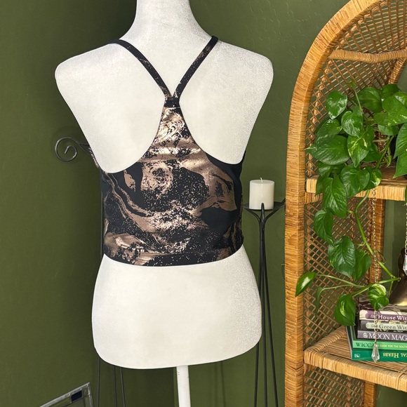 Old Navy Active Racerback Longline Sports Bra Top Black and Metallic Rose Gold - Picture 3 of 5